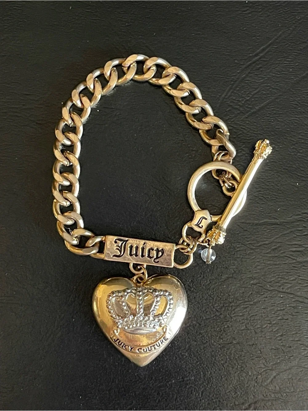 Juicy Couture Gold-Tone Heart Bracelet with Crown Charm